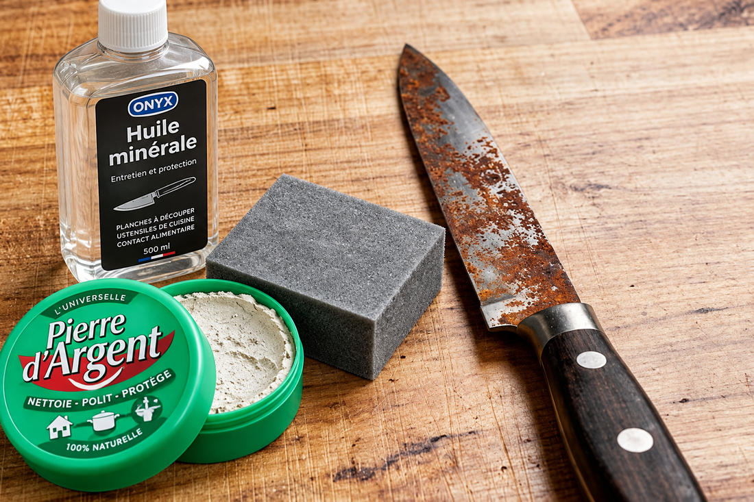Patine, huile, rouille, rangement : mes conseils pour entretenir votre couteau en acier carbone et le garder toute une vie | L’Âme de Rasoir
